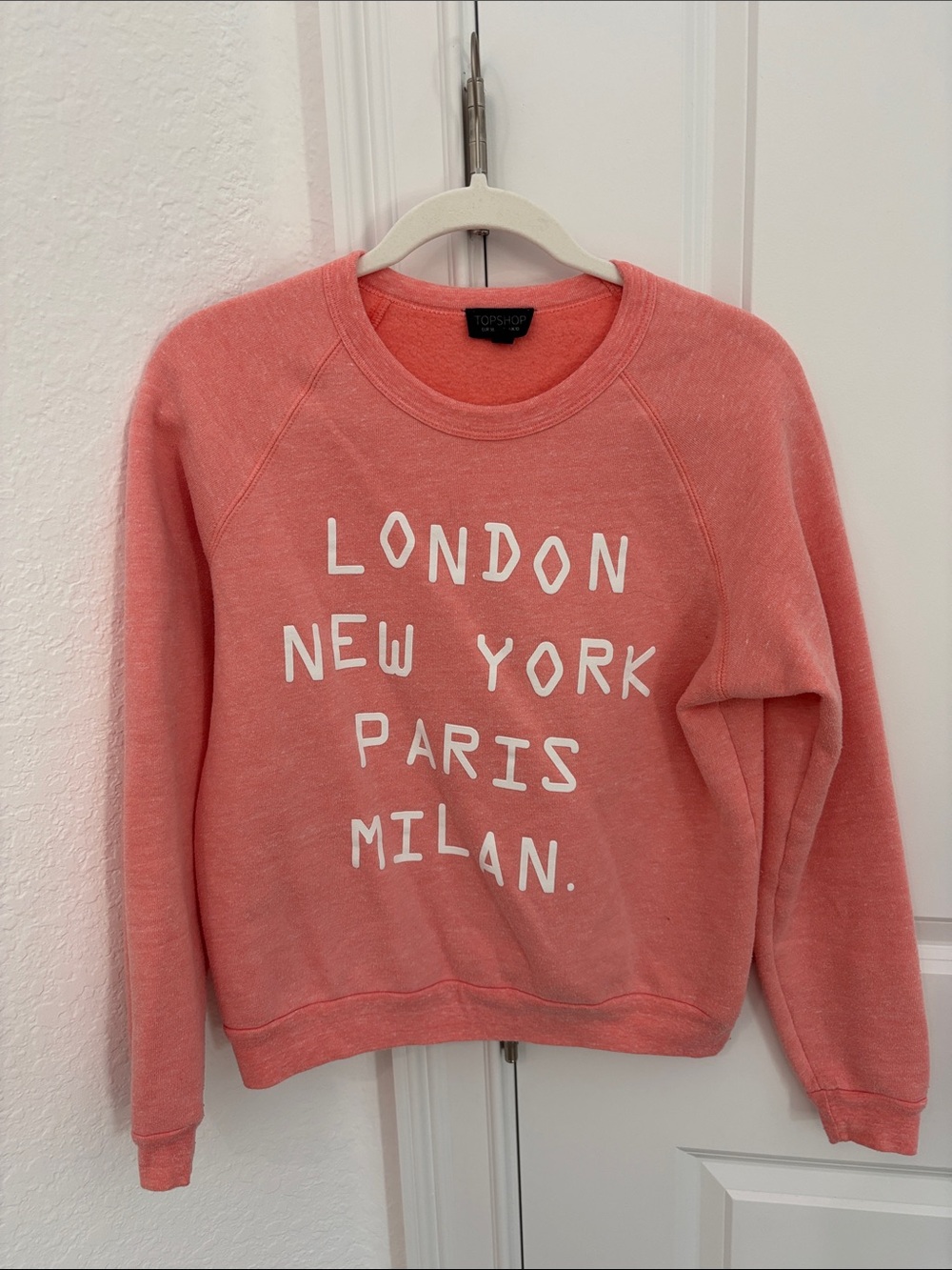 Topshop Coral Pink City Names Sweatshirt